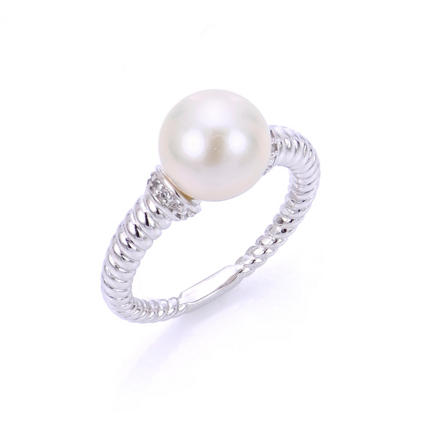 Sterling Silver Freshwater Cultured Pearl White Topaz Twisted Band Ring Ellsworth Jewelers Ellsworth, ME