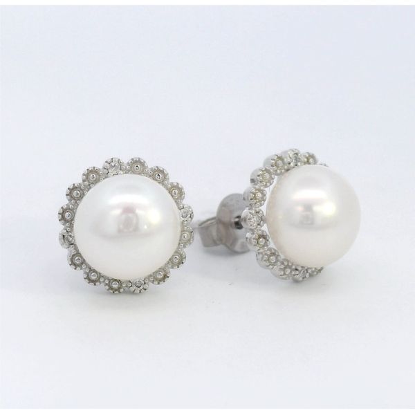 Sterling Silver Pearl & Diamond Earrings Ellsworth Jewelers Ellsworth, ME