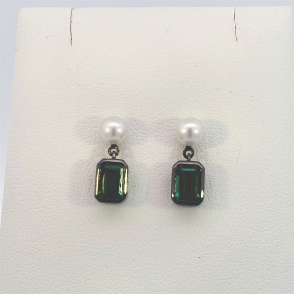 Pearl Drop Earrings with Emeralds Ellsworth Jewelers Ellsworth, ME
