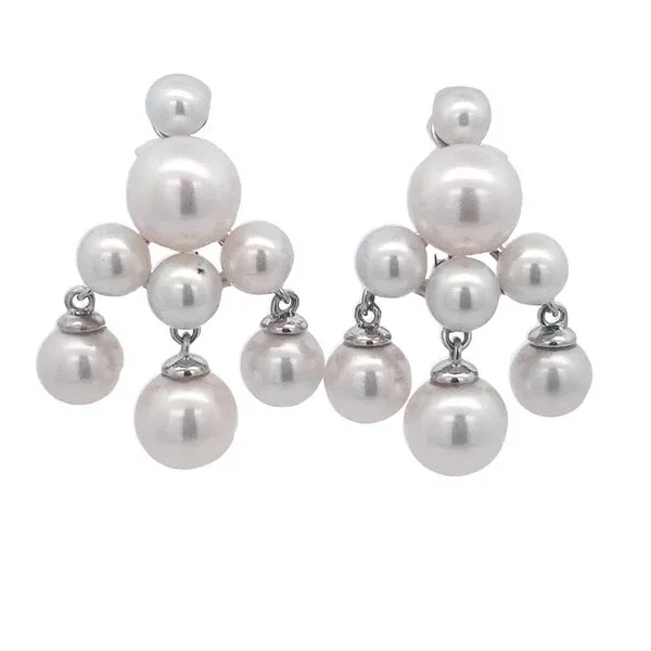 14K White Gold Multi-Pearl Cluster Earrings Ellsworth Jewelers Ellsworth, ME