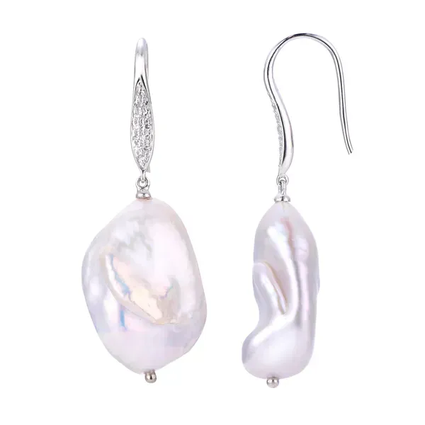 14K White Gold FW Pearl & Diamond "Exotic" Drop Earrings Ellsworth Jewelers Ellsworth, ME