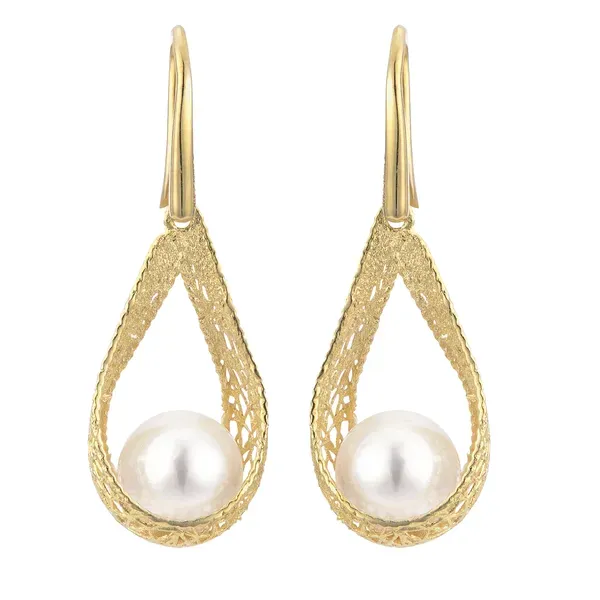14K Yellow Gold "AAA" Cultured Pearl Dangle Teardrop Earrings Ellsworth Jewelers Ellsworth, ME