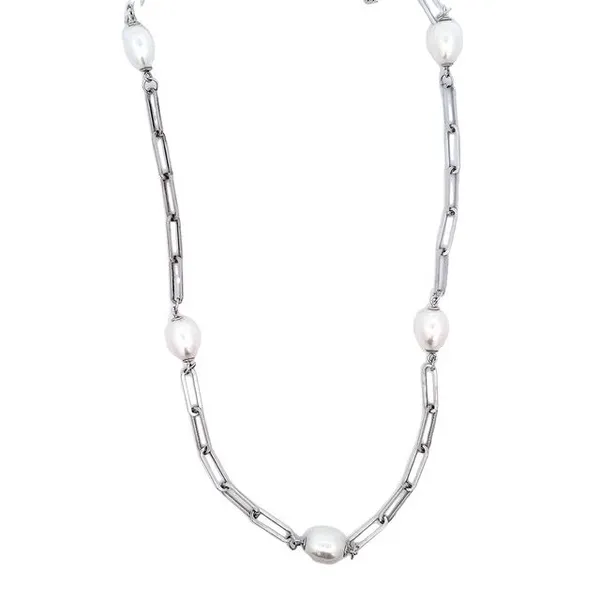 Sterling Silver 18" +1.5" Ext 8-9mm Freshwater Cultured Pearl Paper Clip Chain Necklace Ellsworth Jewelers Ellsworth, ME