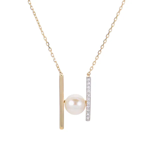 14Kt Yellow Freshwater Pearl & Diamond Necklace Ellsworth Jewelers Ellsworth, ME