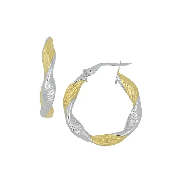 14K Yellow and White Gold Twisted Textured Hoop Earrings Ellsworth Jewelers Ellsworth, ME