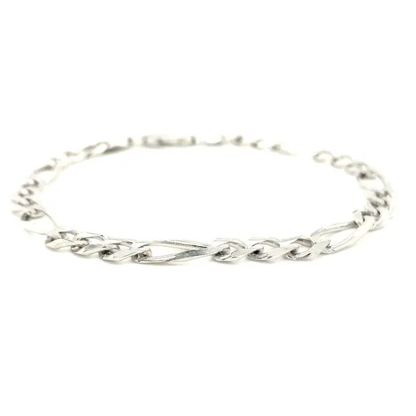 14K White Gold 8" 6.0mm Diamond Cut Alternate 3+1 Classic Figaro Chain Bracelet with Lobster Clasp Ellsworth Jewelers Ellsworth, ME