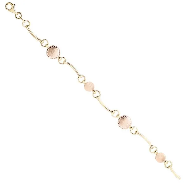 14K Yellow Gold Bars with Rose Gold Disks Bracelet Ellsworth Jewelers Ellsworth, ME