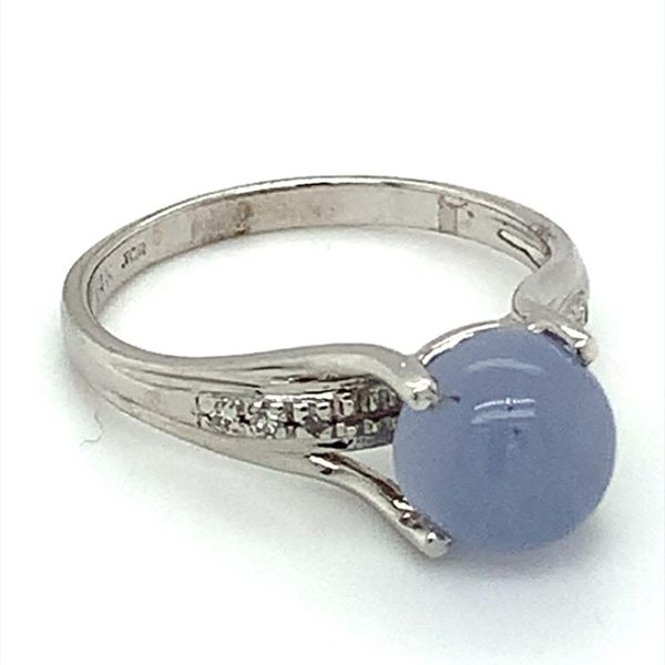 14Kt White Estate Ring with Lavendar Jade and Diamonds Image 4 Ellsworth Jewelers Ellsworth, ME