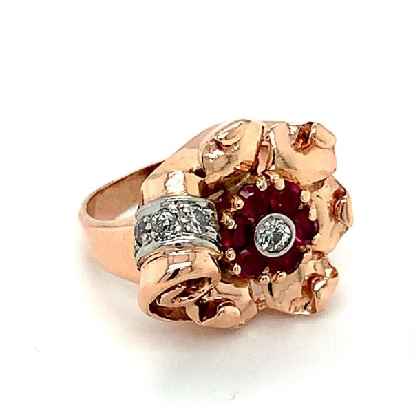 14K Rose Gold Estate Cluster Ring with Rubies and Diamonds Image 4 Ellsworth Jewelers Ellsworth, ME