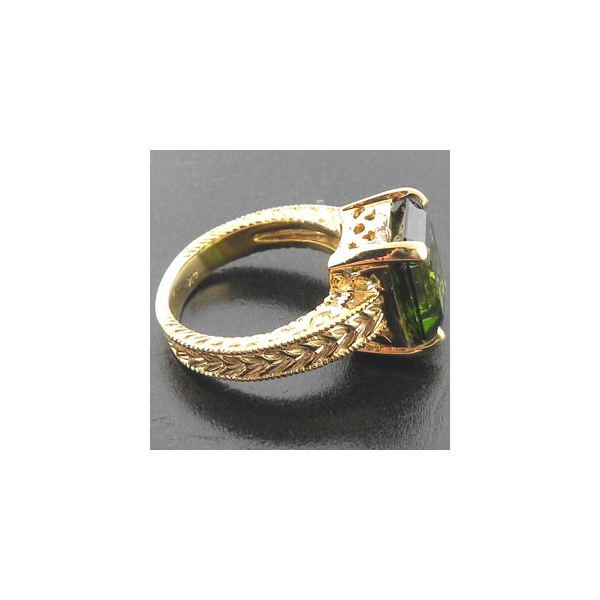14K Yellow Gold Estate Ring with Emerald Cut Synthetic Stone Image 2 Ellsworth Jewelers Ellsworth, ME