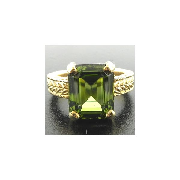 14K Yellow Gold Estate Ring with Emerald Cut Synthetic Stone Ellsworth Jewelers Ellsworth, ME