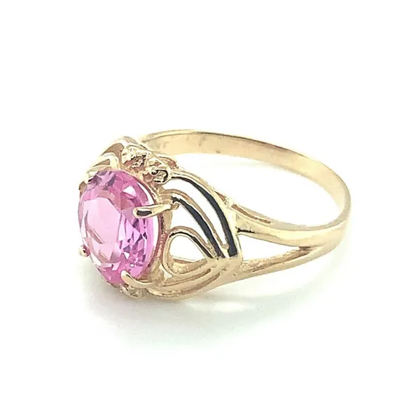 14K Yellow Gold Estate Ring with Oval Pink Synthetic Stone Image 2 Ellsworth Jewelers Ellsworth, ME