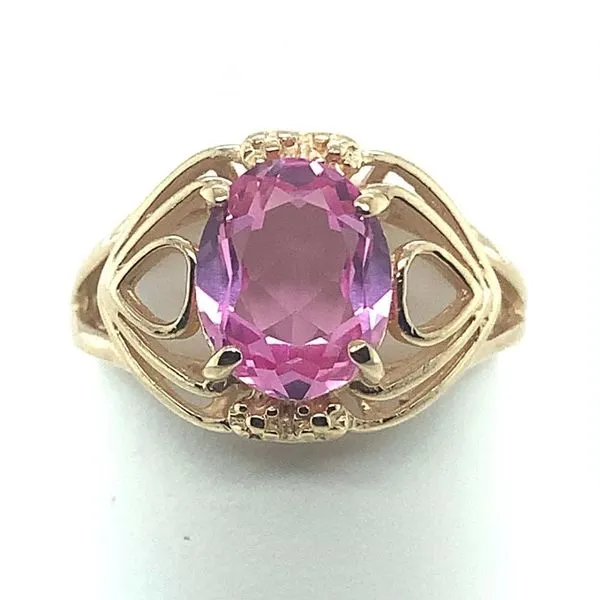 14K Yellow Gold Estate Ring with Oval Pink Synthetic Stone Ellsworth Jewelers Ellsworth, ME