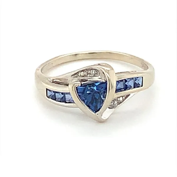14K White Gold Estate Ring with Purplish Blue Synthetic Sapphires and Round Diamonds Ellsworth Jewelers Ellsworth, ME