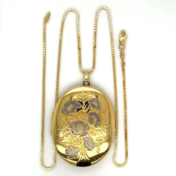 14K Yellow Gold Estate Necklace with Oval Locket Image 2 Ellsworth Jewelers Ellsworth, ME