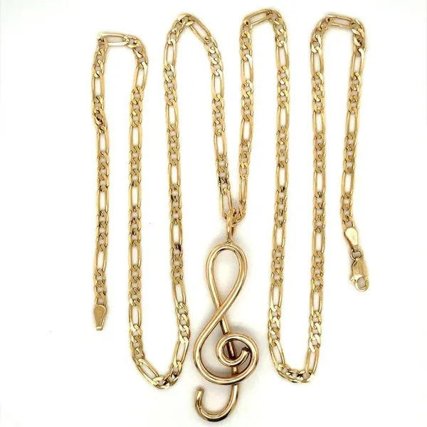 14K Yellow Gold Estate Necklace with Treble Clef Pendant Image 2 Ellsworth Jewelers Ellsworth, ME