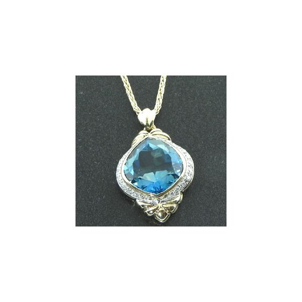 14K Yellow Gold Estate Necklace with Blue Topaz and Diamonds Ellsworth Jewelers Ellsworth, ME