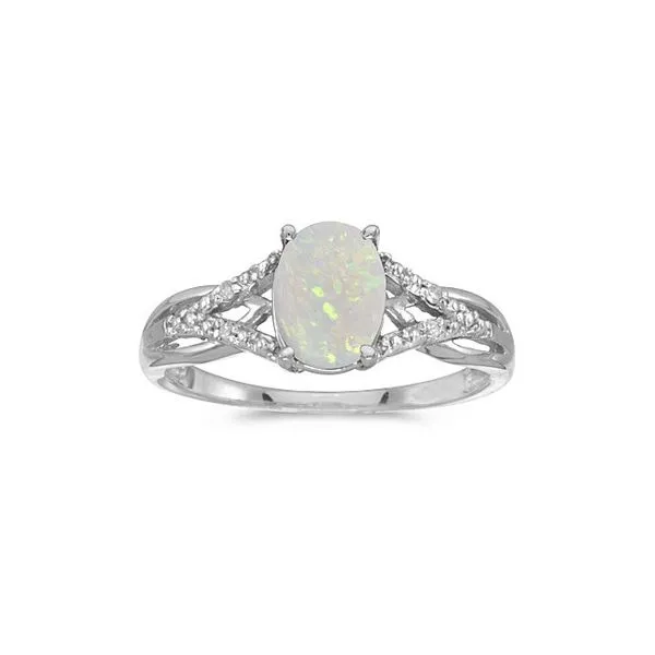10k White Gold Oval Opal And Diamond Ring E.M. Smith Family Jewelers Chillicothe, OH