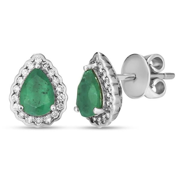 14K White Gold Emerald and Diamond Earrings E.M. Smith Family Jewelers Chillicothe, OH