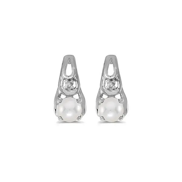 14k White Gold Pearl And Diamond Earrings E.M. Smith Family Jewelers Chillicothe, OH