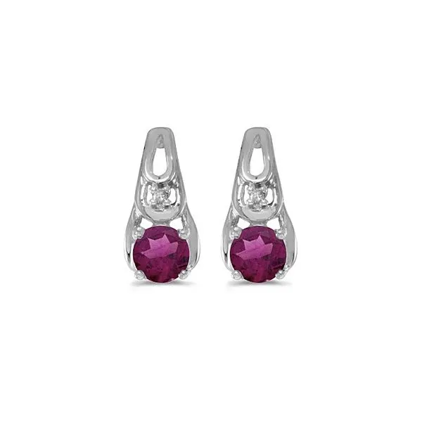 14k White Gold Round Rhodolite Garnet And Diamond Earrings E.M. Smith Family Jewelers Chillicothe, OH