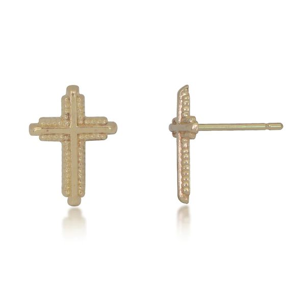 14K White Gold Cross Stud Earrings with Beaded Detail E.M. Smith Family Jewelers Chillicothe, OH