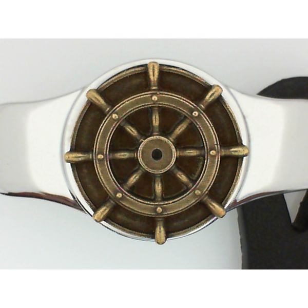 Bracelet with Black Leather Band with Pilot Shell Emblem Enhancery Jewelers San Diego, CA
