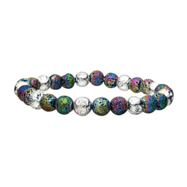 Stainless Steel White and Colorful Lava Beads Bracelet Enhancery Jewelers San Diego, CA