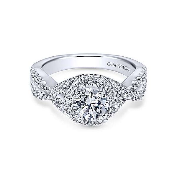 GABRIEL & CO ER5798 14k White Gold Diamond Halo Engagement Ring Enhancery Jewelers San Diego, CA