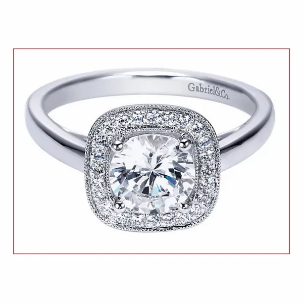 GABRIEL & CO ER7811 14k White Gold Diamond Halo Engagement Ring, Enhancery Jewelers San Diego, CA