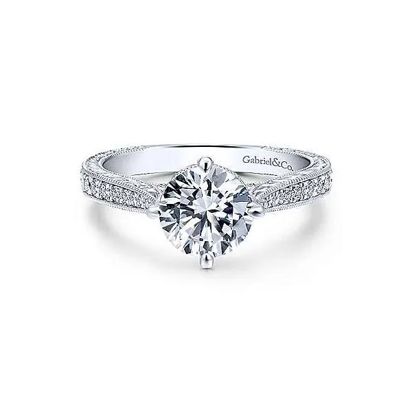 Gabriel & Co.  ER12674R White 14 Karat Engraved Diamond Engagement Ring Enhancery Jewelers San Diego, CA