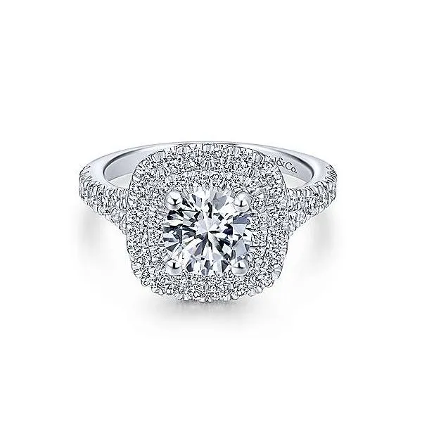 Gabriel & Co. ER12675R4  White 14 Karat Double Halo Ring Mounting Enhancery Jewelers San Diego, CA
