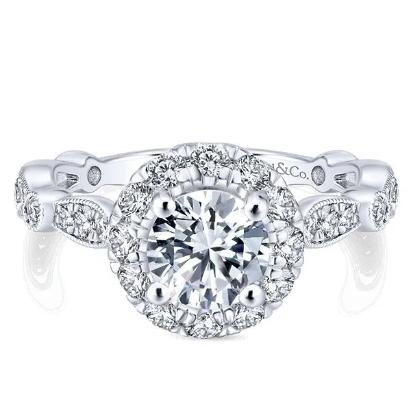Gabriel diamond halo engagement ring Enhancery Jewelers San Diego, CA