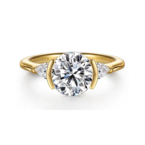 Alesandra 14K Yellow Gold Half Bezel Round Three Stone Diamond