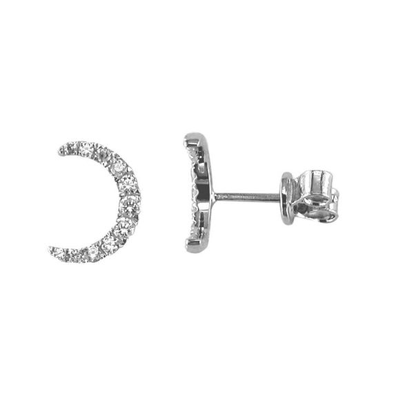 White gold diamond moon earrings Enhancery Jewelers San Diego, CA