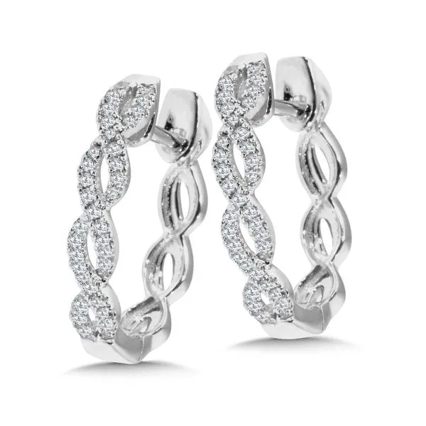 White 14 Karat Gold Criss Cross Diamond Hoops Enhancery Jewelers San Diego, CA