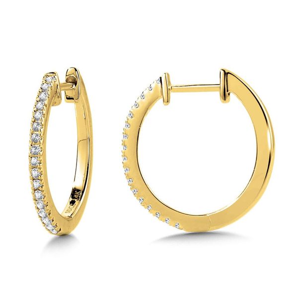 Yellow 14 Karat Huggie Earrings With Diamonds Enhancery Jewelers San Diego, CA