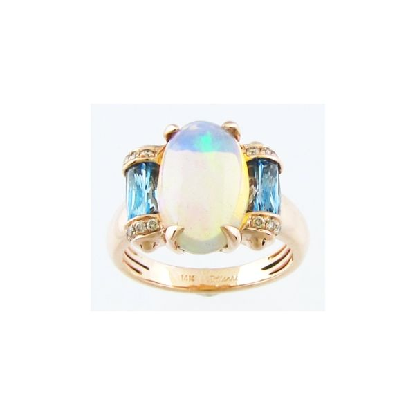 Opal, Blue topaz and diamond ring Enhancery Jewelers San Diego, CA
