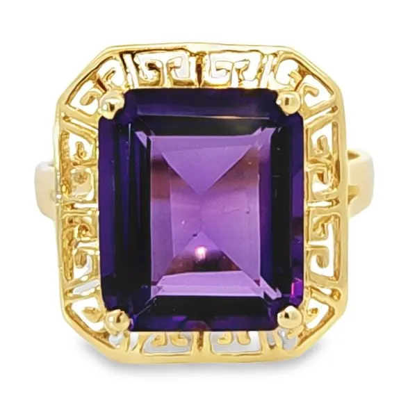 Estate Yellow 14 Karat Greek Key Amethyst Fashion Ring Enhancery Jewelers San Diego, CA