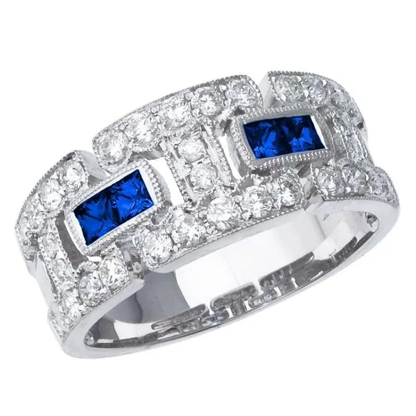 White 14 Karat Geometric Ring With Sapphires And Diamonds Enhancery Jewelers San Diego, CA