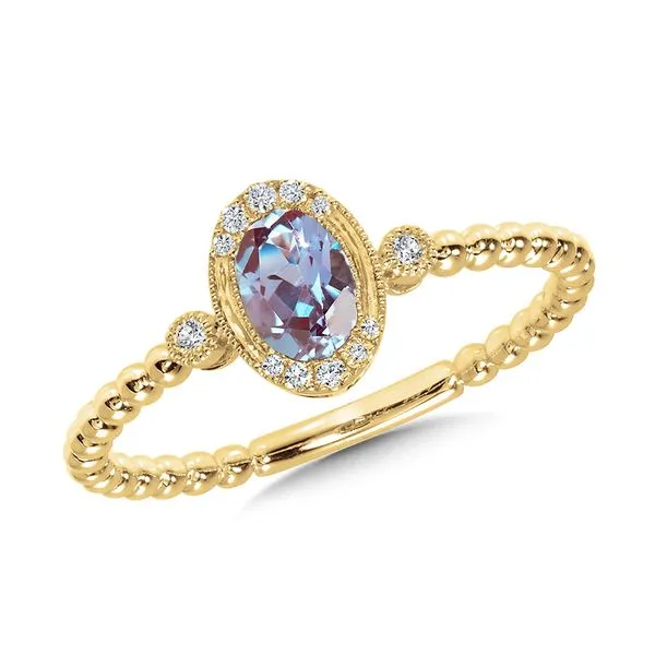 Yellow 14 Karat Ring With Diamonds And Created Alexandrite Enhancery Jewelers San Diego, CA