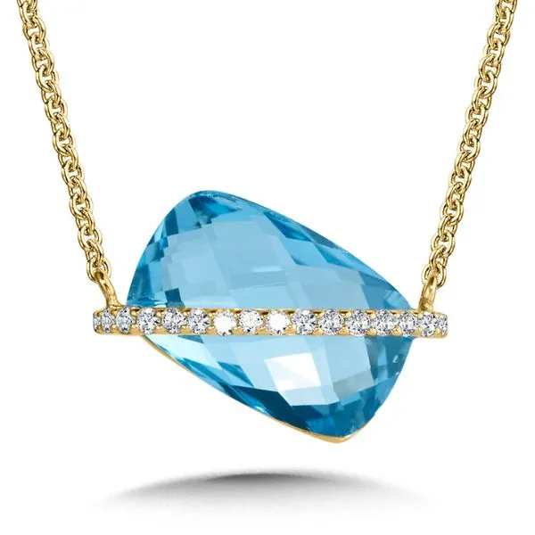 ASYMMETRICAL & ELONGATED CUSHION-CUT SWISS BLUE TOPAZ DIAMOND NECKLACE Enhancery Jewelers San Diego, CA