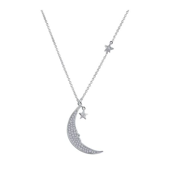 Lafonn's Moon and Star Sterling Silver Necklace with Simulated Diamonds Enhancery Jewelers San Diego, CA
