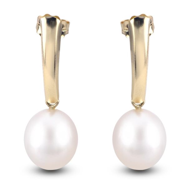 yellow gold pearl earrings Enhancery Jewelers San Diego, CA