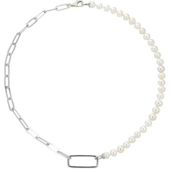 White Sterling Silver Paperclip And Fresh Water Pearl Necklace Enhancery Jewelers San Diego, CA