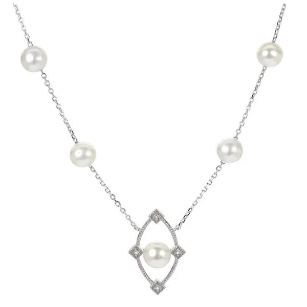 Sterling Silver Pearl Necklace with Diamonds Enhancery Jewelers San Diego, CA