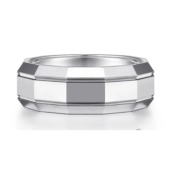 Ray - 14K White Gold 8mm Angular Men's Wedding Band in High Polished Finish Enhancery Jewelers San Diego, CA