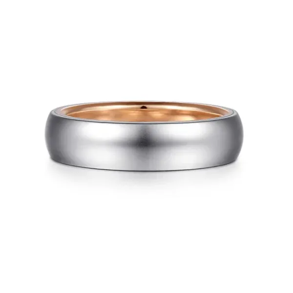 14K White-Rose Gold 6mm Two Tone Mens Wedding Band in Sand Blast Finish Enhancery Jewelers San Diego, CA