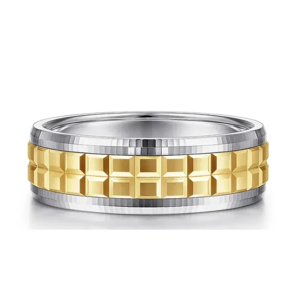 Axel - 14K White-Yellow Gold 7mm Two Tone Square Inlay Men's Wedding Band Enhancery Jewelers San Diego, CA