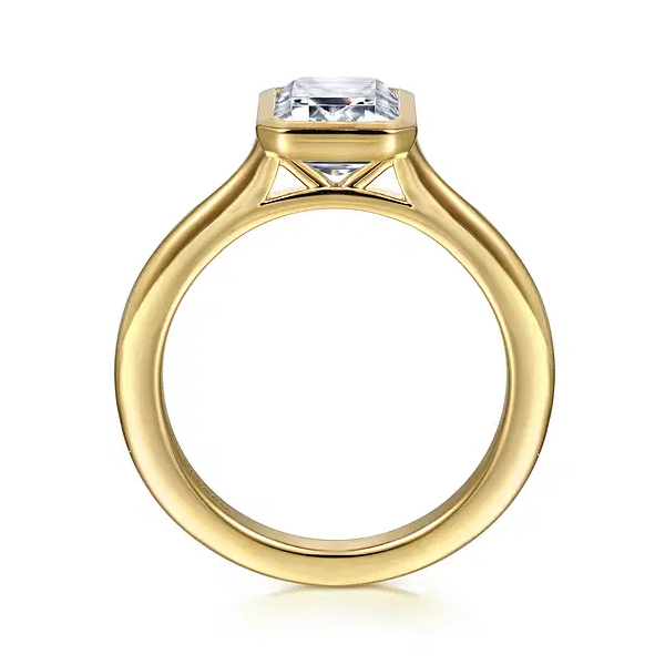 Brooke - 14K Yellow Gold Emerald Cut Bezel Set Solitaire Diamond Engagement Ring Image 2 Enhancery Jewelers San Diego, CA